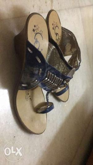 Blue-and-brown Wedge Sandals