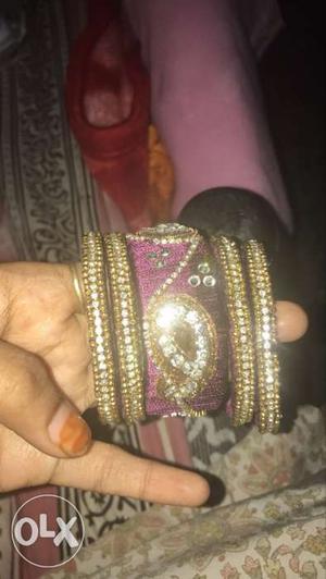 Gold And Pink Thread Bangles