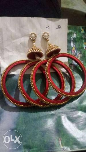 Gold And Red Hoop Earrings