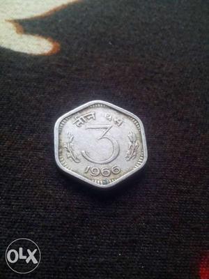 Gray 3 Indian Paise Coin
