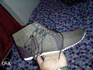 Gray And Brown High Top Sneaker
