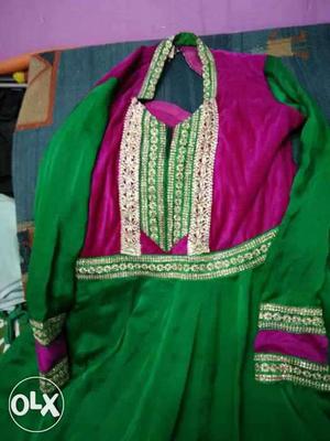 Green with pink anarkali,used once,in new condition.