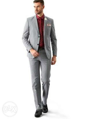 Men's Grey And Red Formal Suit