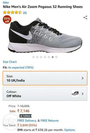 Men's Grey-white-and-black Nike Air Zoom Pegasus 32 Running