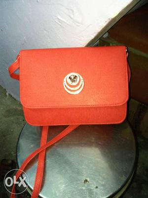 New Orange Leather Crossbody Bag