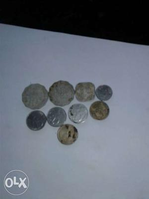 Nine Indian Paise Coins