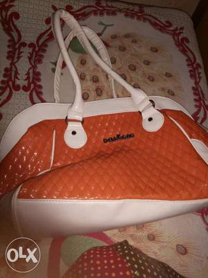 Orange And White Quilted Leather Shoulder Bag