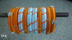 Orange And White Silk Thread Bangle