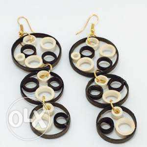 Pair Of Black-and-white Circular Hook Earrings