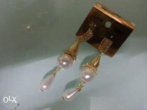 Pearl And Gold Pendant Earrings