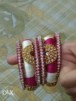Red, Brown And White Thread Bangles from somnath fashions at