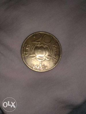 Round  Gold 20 Indian Paise Coin
