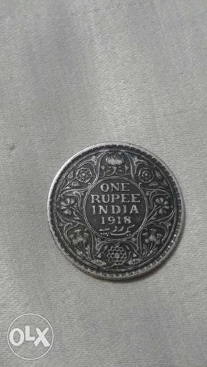 Round Silver  One Rupee India Coin