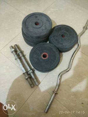 Rubber Dumbbell And Barbell Set With curl bar