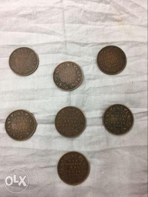 The old Seven Pieces Of Indian Coins
