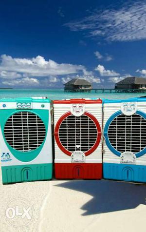 Three Green, Red, And Blue Portable Air Cooler