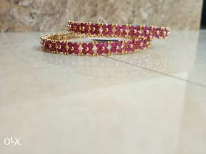 Two Gold And Pink Flower Bracelet