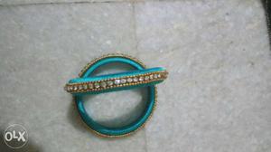 Two Teal And Silver Thread Bangles