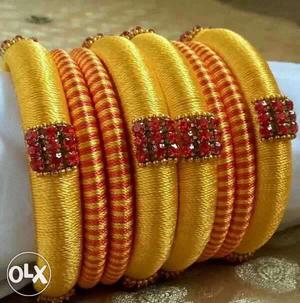 Yellow And Red Silk-thread Bangle Bracelets