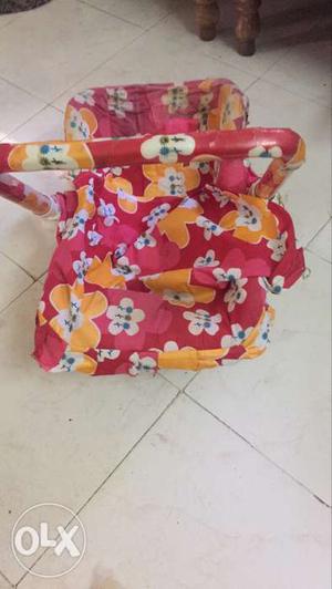 Baby's Red And Yellow Floral Basket Carrier