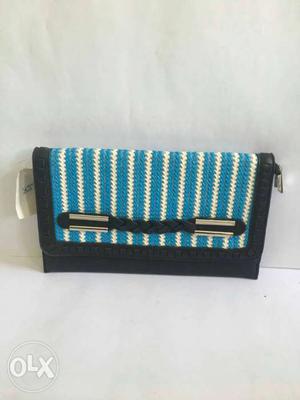 Blue White And Black Pinstriped Long Wallet