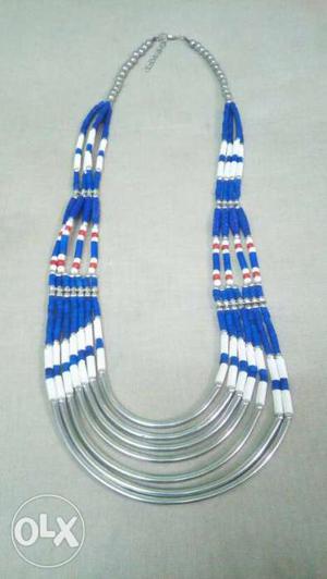 Blue White And Silver Collar Necklace