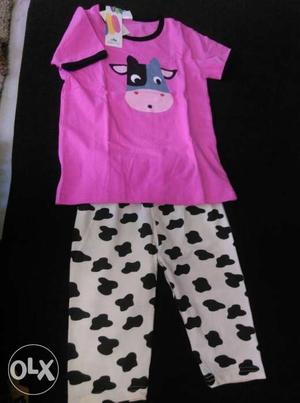 Brandnew pink cute cow print,3/4th printed