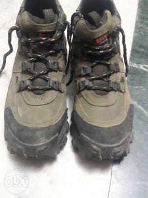Gray-and-black Hiking Boots