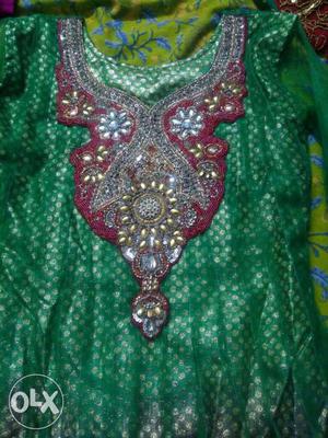 Green And Maroon Traditional Top