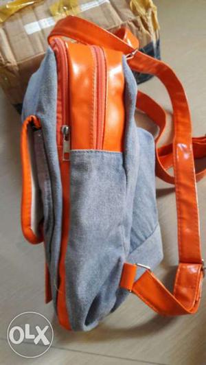 Grey And Orange Hand Bag