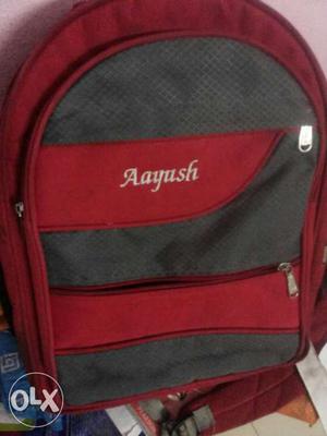 Grey and red color ayush school bag