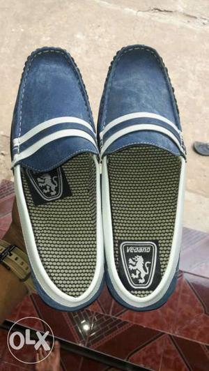 Pair Of Blue-and-white Vedano Loafers