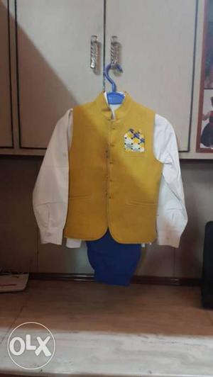 Party wear Kids Yellow Vest with white shirt and royal blue