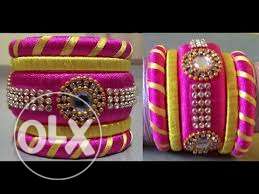 Pink And Yellow Silk Thread Bangles