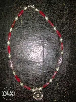 Red And Silver Bead Necklace