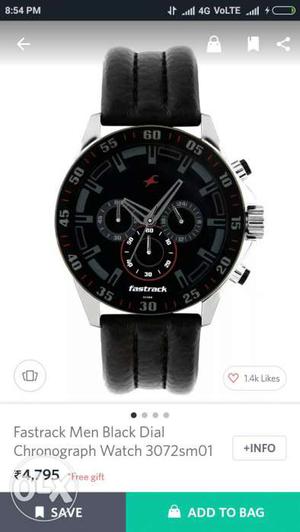 Round Black Fastrack Chronograph Watch In Black Leather Band