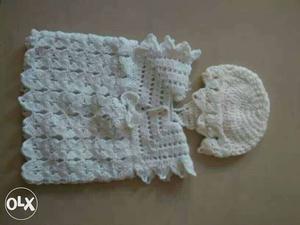 Toddler's White Knit Shirt And Cap