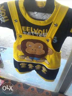 Toddler's Yellow And Black Monkey Romper