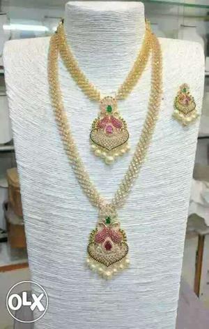 Two Gold Necklace With Floral Pendant