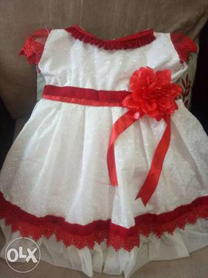 White And Red Cap Sleeved Mini Dress