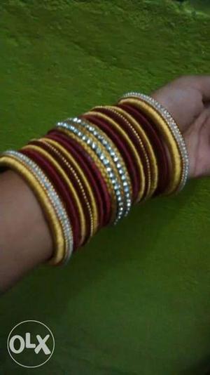 Yellow And Red Silk Thread Bangles