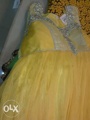 Yellow color party wear full length churidar new unused