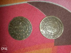 2 hanuman coins quater Anna 