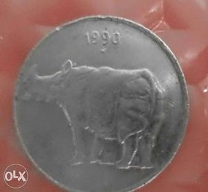 25paise coin having Rhinoceros and dot mark, 