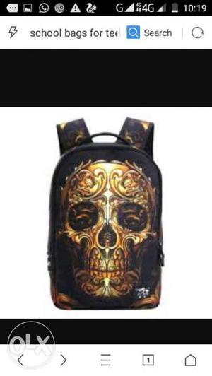 Black And Gold Color Skull Print Backpack