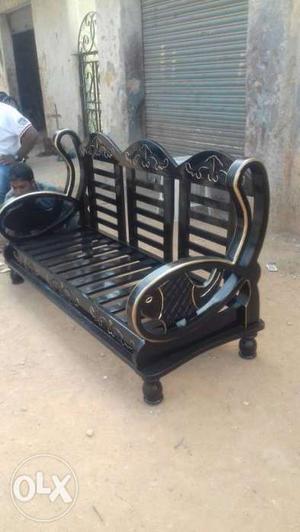 Black Wooden 3-seat Bench and 2 seat chir