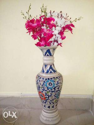 Blue And White Floral Ceramic Floor Vase With Pink-and-white