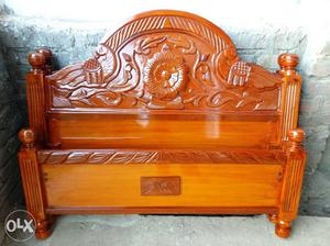 Brown Floral Carved Wooden Arched Headboard And Footboard