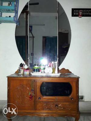 Brown Wooden Accent Dresser With Mirror