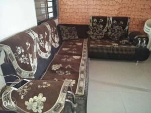 Brown-black-white Floral Fabric Corner Sofa